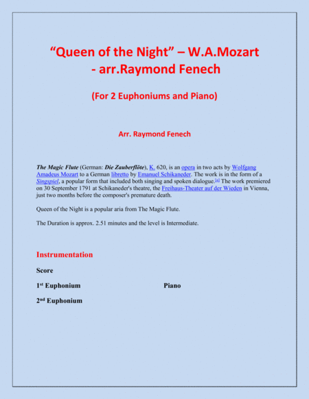 Queen Of The Night From The Magic Flute 2 Euphoniums And Piano Page 2