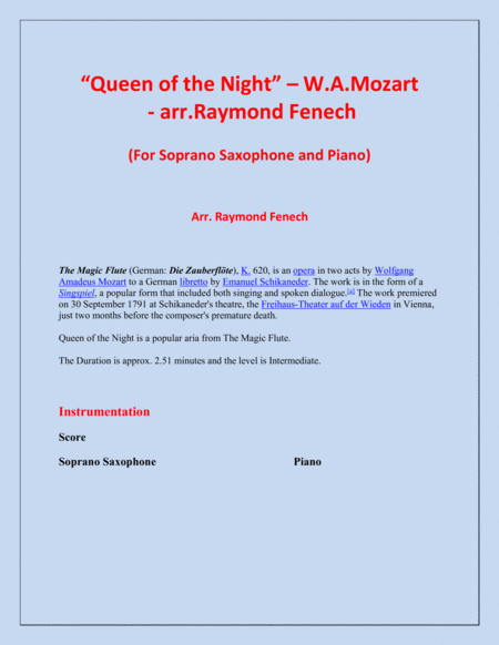 Queen Of The Night From The Magic Flute Soprano Sax And Piano Page 2