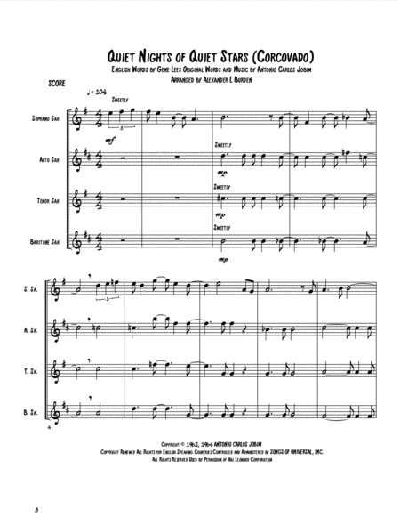 Quiet Nights Of Quiet Stars Corcovado Saxophone Quartet Page 2