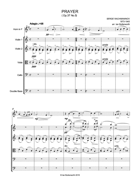 Rachmaninov Prayer Nunc Dimittis Op 37 No 5 For Strings Horn Page 2