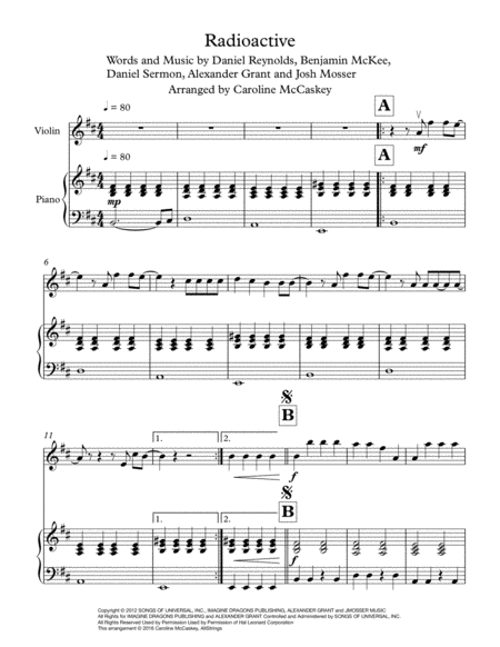 Radioactive Violin Solo Piano Accompaniment Page 2