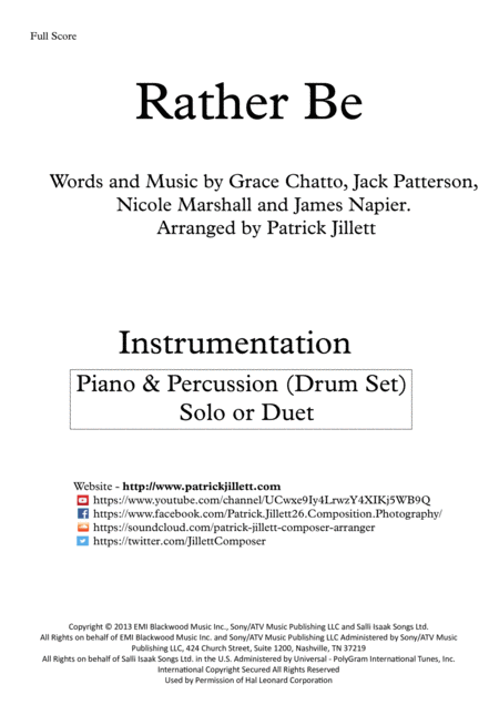 Rather Be Arranged For Piano Percussion Drum Kit Solo Or Duet Page 2