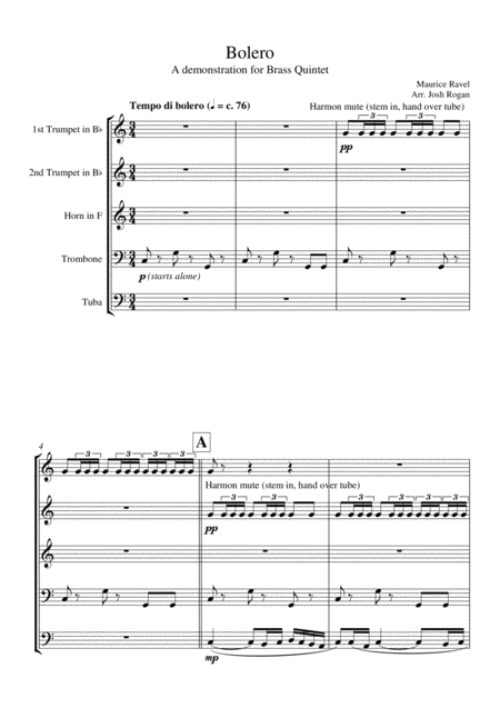 Ravel Bolero For Brass Quintet Arr Josh Rogan Page 2