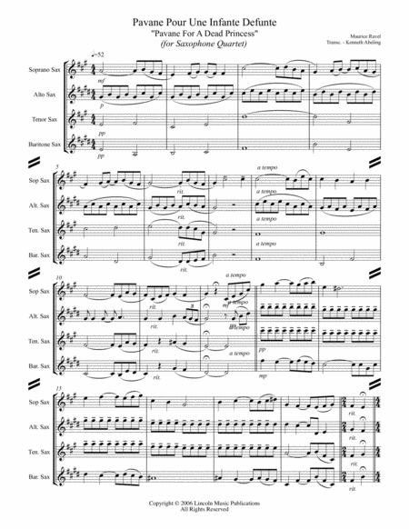 Ravel Pavane For A Dead Princess For Saxophone Quartet Satb Page 2