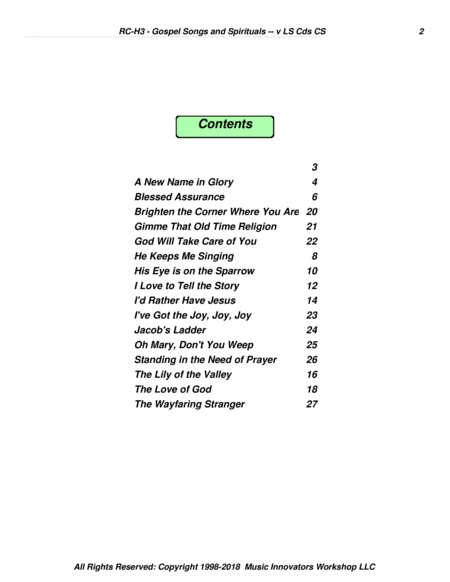 Rc H3 Gospel Songs And Spirituals Key Map Tablature Page 2