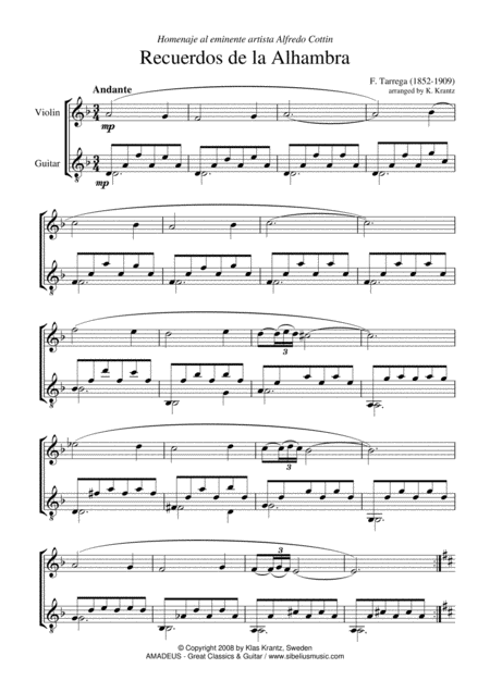 Recuerdos De La Alhambra D Minor For Violin And Guitar Page 2