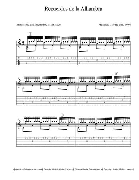 Recuerdos De La Alhambra With Tablature Page 2