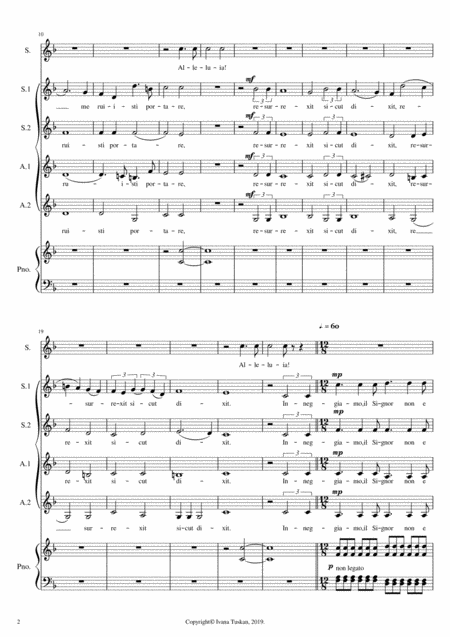 Regina Coeli From Cavalleria Rusticana Ssaa Soprano Solo Piano Organ Full Version F Major Page 2