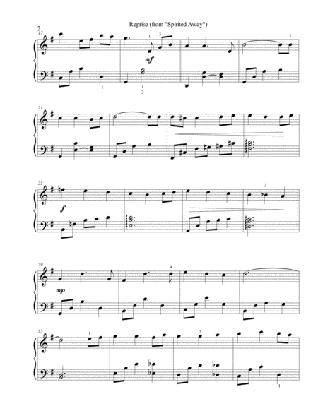 Reprise From Spirited Away Intermediate Piano Page 2