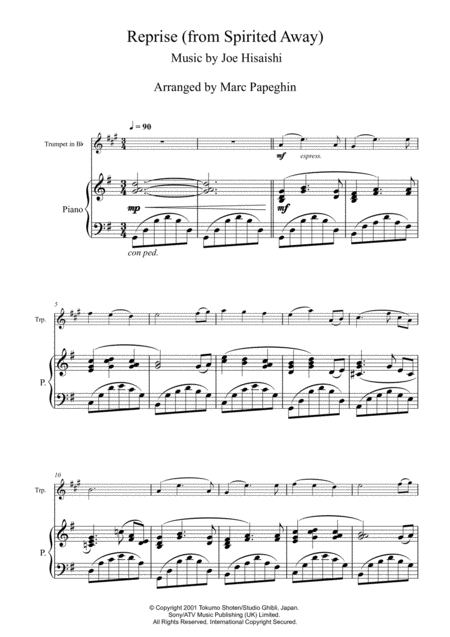 Reprise From Spirited Away Trumpet Piano Page 2