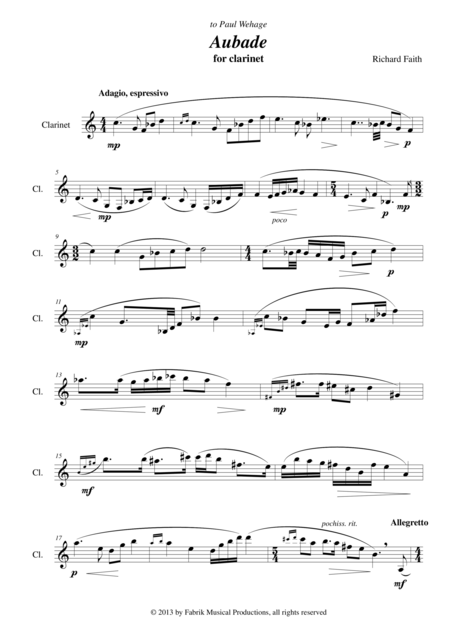 Richard Faith Aubade For Solo Clarinet Page 2