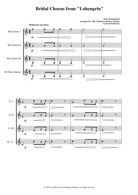 Richard Wagner Bridal Chorus From Lohengrin Arranged For 3 Bb Clarinets And Bass Clarinet Page 2