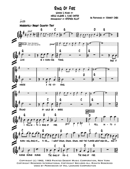 Ring Of Fire Johnny Cash Lead Sheet In Original Key Of G Page 2