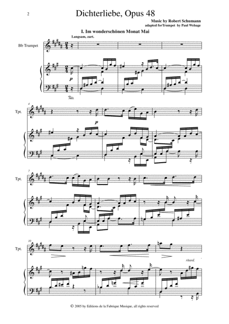 Robert Schumann Dichterliebe Opus 48 Arranged For Bb Trumpet And Piano Page 2