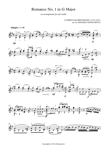 Romance No 1 In G Major Arr For Solo Violin Page 2