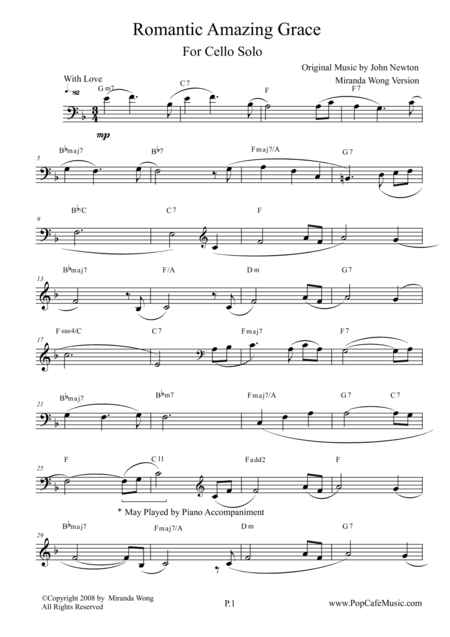 Romantic Amazing Grace Cello Solo Love Version Page 2