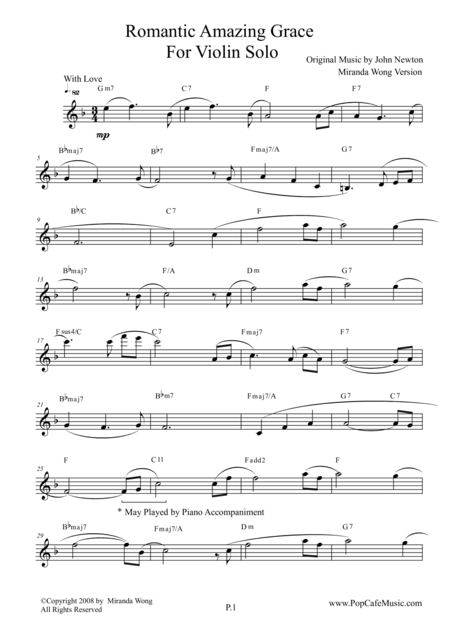 Romantic Amazing Grace Violin Solo Love Version Page 2