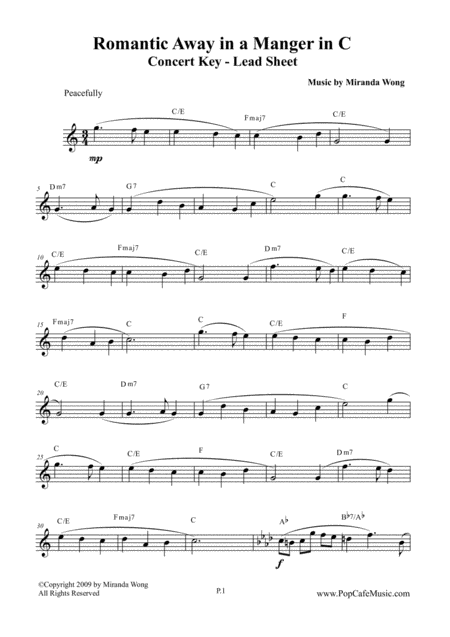 Romantic Away In A Manger Lead Sheet In C Key Page 2