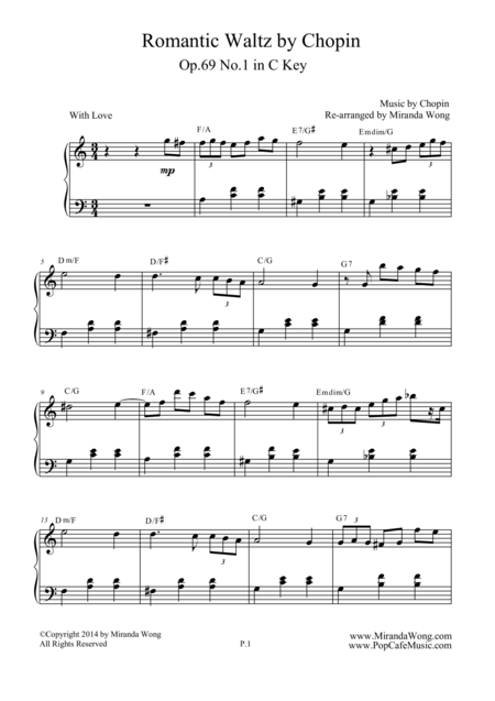 Romantic Waltz Op 69 No 1 In C Key Chopin Easy Piano Version Page 2
