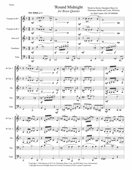 Round Midnight For Brass Quintet Page 2