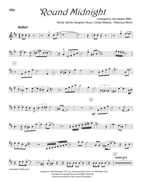 Round Midnight Trumpet Alto Sax Tenor Sax Trombone And Rhythm Section Page 2