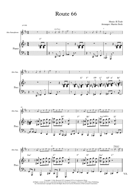 Route 66 Arranged For Alto Saxophone And Piano Page 2