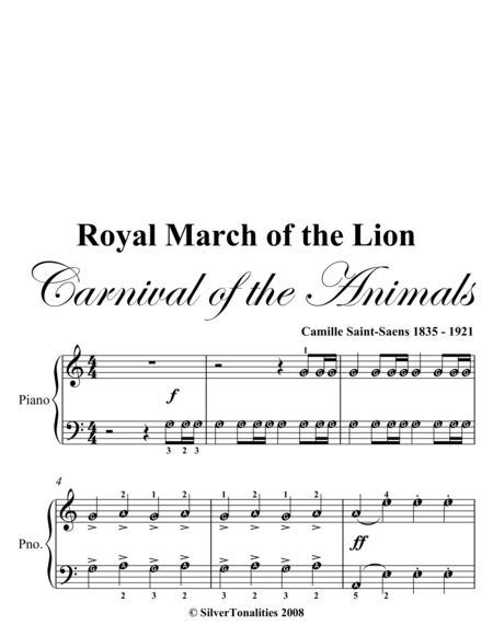Royal March Of The Lion Carnival Of The Animals Easy Piano Sheet Music Page 2