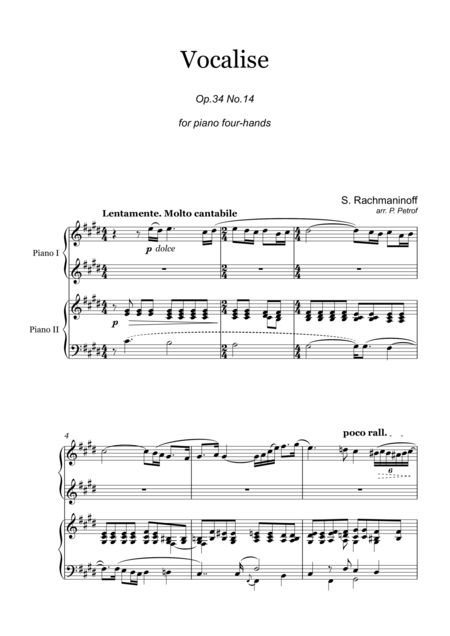 S Rachmaninoff Vocalise Op 34 No 14 For Piano 4 Hands Page 2