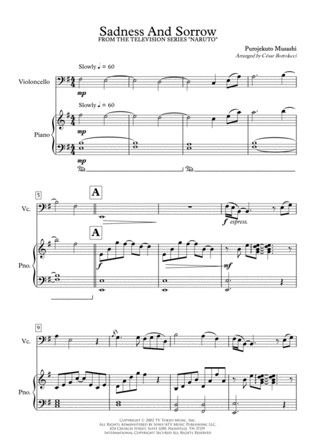 Sadness And Sorrow Naruto For Cello Solo And Piano Page 2