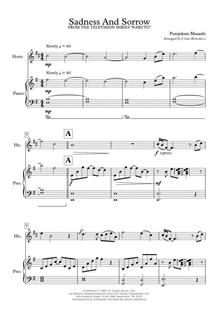 Sadness And Sorrow Naruto For Horn Solo And Piano Page 2