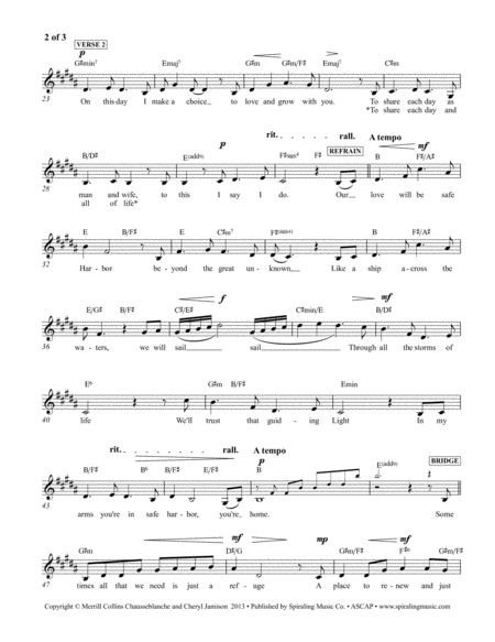 Safe Harbor In B Piano Vocal Lead Sheet Page 2