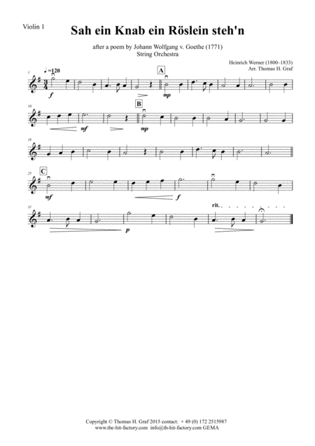 Sah Ein Knab Ein Roeslein Stehn German Folk Song String Orchestra Page 2