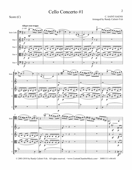 Saint Saens Cello Concerto 1 In A Minor Op 33 With String Quartet Page 2