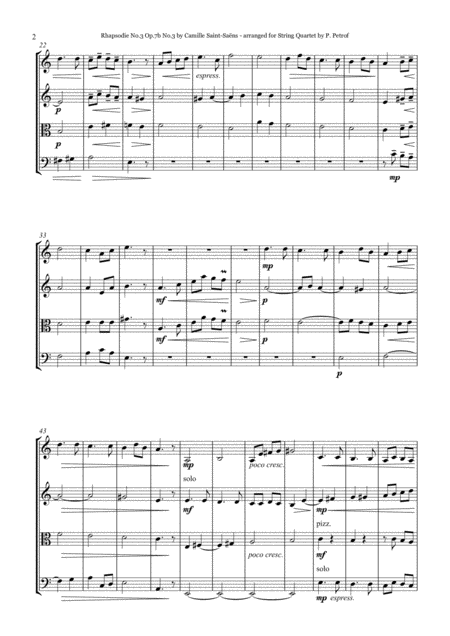 Saint Saens Rhapsodie Iii On Breton Melodies Op 7 No 3 String Quartet Score And Parts Page 2