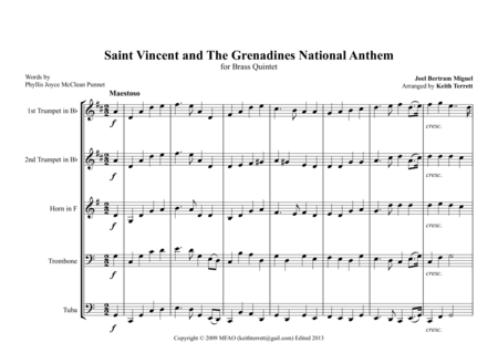 Saint Vincent And The Grenadines National Anthem For Brass Quintet Page 2