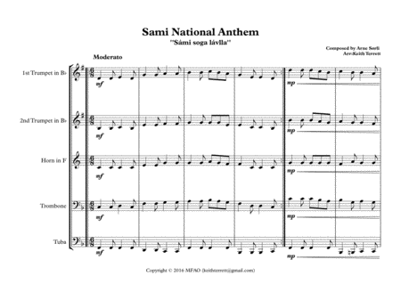 Sami National Anthem Smi Soga Lvlla For Brass Quintet Page 2