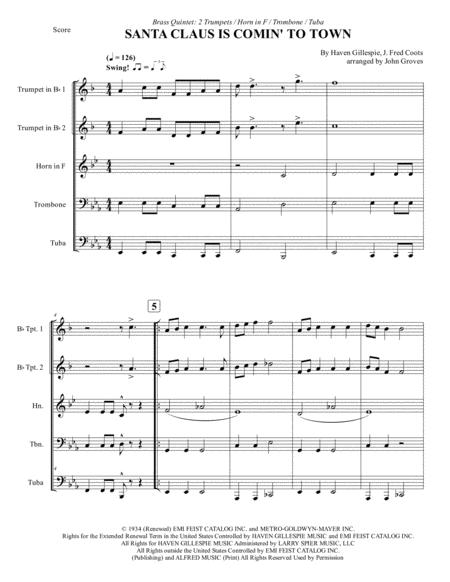 Santa Claus Is Comin To Town Brass Quintet 2 Trumpets Horn Trombone Tuba Page 2