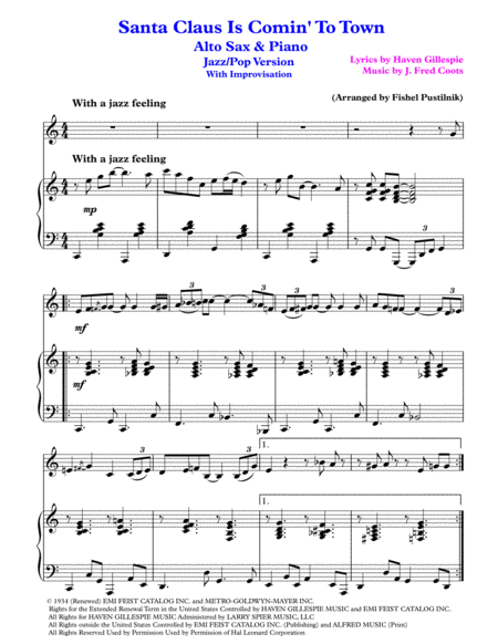 Santa Claus Is Comin To Town For Alto Sax And Piano With Improvisation Page 2