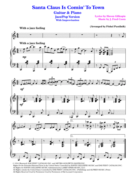 Santa Claus Is Comin To Town For Guitar And Piano With Improvisation Page 2