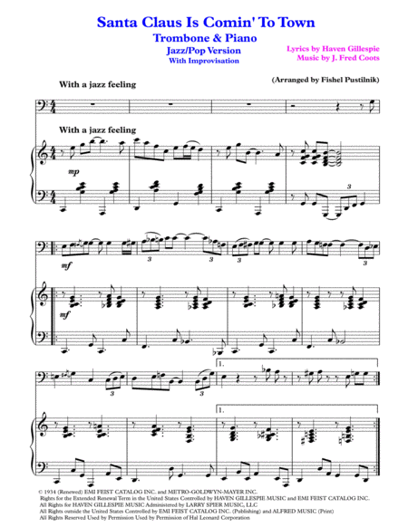 Santa Claus Is Comin To Town For Trombone And Piano Jazz Pop Version Page 2