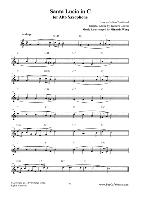 Santa Lucia Alto Saxophone Concert Key Page 2