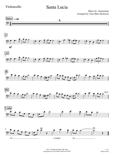 Santa Lucia For Cello Piano Page 2