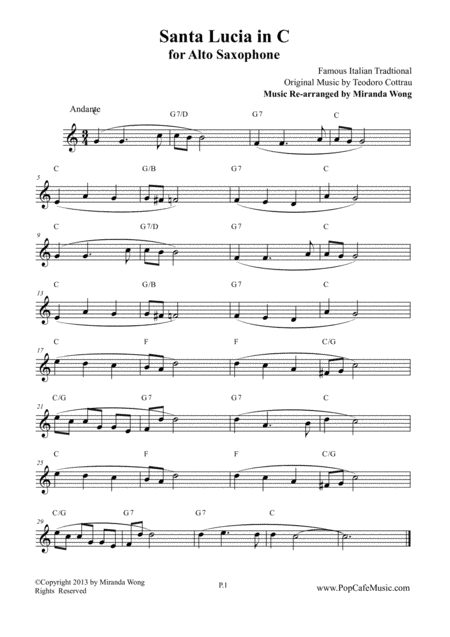 Santa Lucia In C Alto Saxophone Solo Page 2
