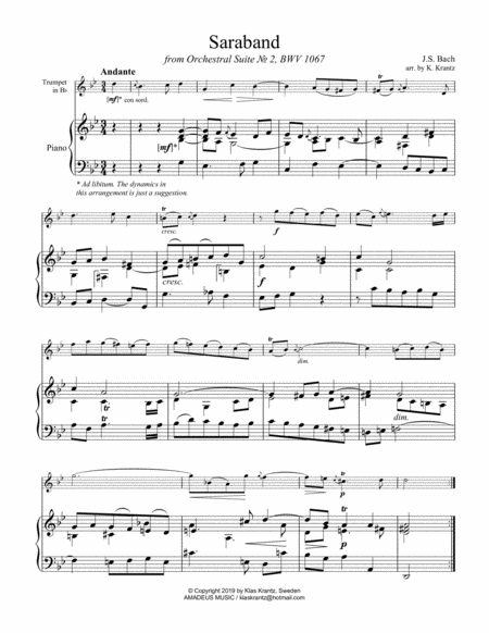 Saraband From Suite No 2 Bwv 1067 For Trumpet And Piano Page 2