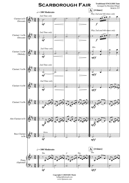 Scarborough Fair Clarinet Choir Score And Parts Pdf Page 2