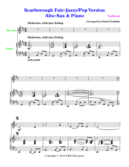 Scarborough Fair Piano Background For Alto Sax And Piano Jazz Pop Version With Improvisation Page 2