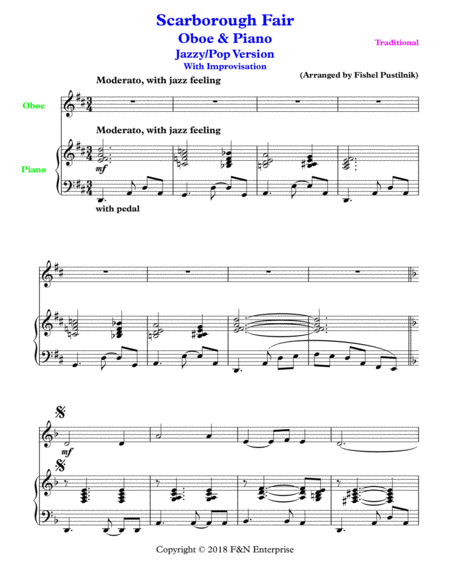 Scarborough Fair Piano Background For Oboe And Piano Jazz Pop Version With Improvisation Page 2