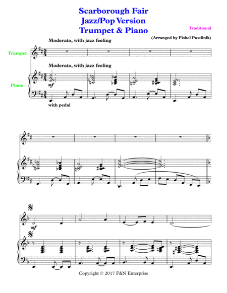 Scarborough Fair Piano Background For Trumpet And Piano Jazz Pop Version With Improvisation Page 2