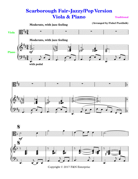 Scarborough Fair Piano Background For Viola And Piano Jazz Pop Version With Improvisation Page 2