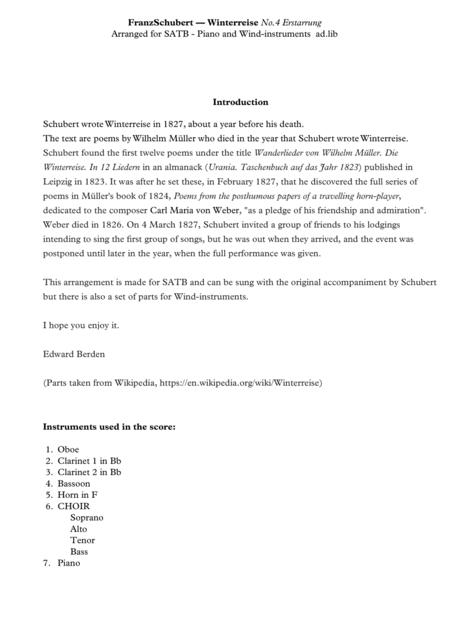 Schubert Erstarrung From Winterreise Arranged For Satb And Piano With Wind Instruments Ad Lib Set Of Parts Page 2